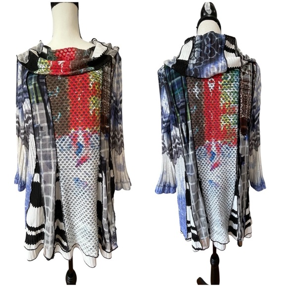 Ali Miles size large office blouse career mature modest color block mixed print - Picture 9 of 16